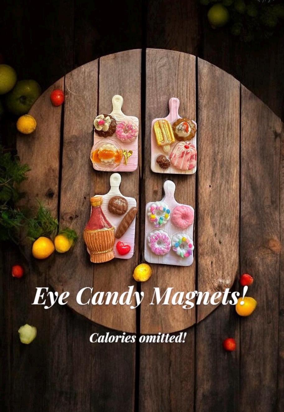 Handmade Clay Charcuterie Board Magnets – Mini Food Tray Fridge Decor – Wine, Grapes, Alphabet Soup & Desserts, Miniature clay food