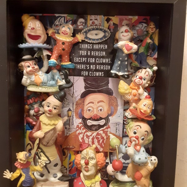 Clown assemblage packed full of vintage clowns