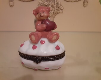 Adorable trinket box adorned with an angel bear
