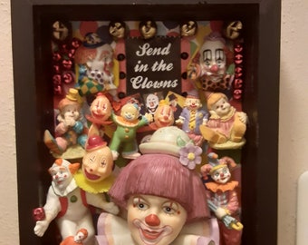 Clown assemblage packed full of fun vintage clowns