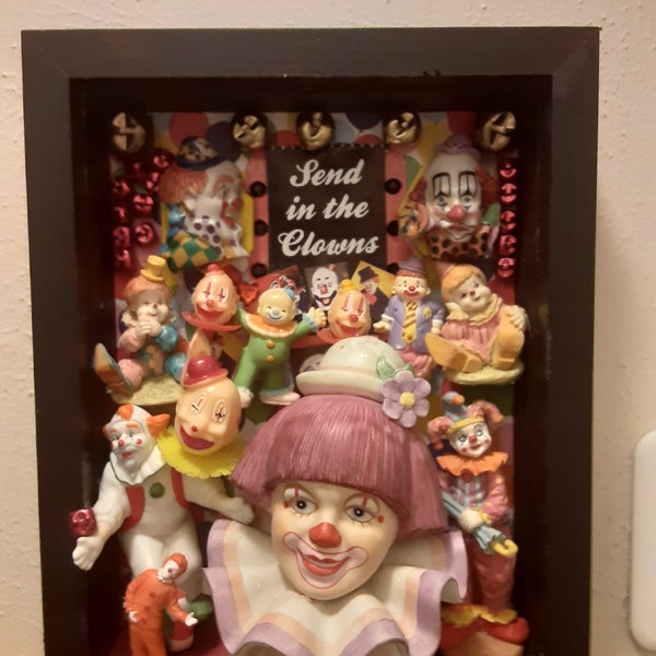 Clown assemblage packed full of fun vintage clowns
