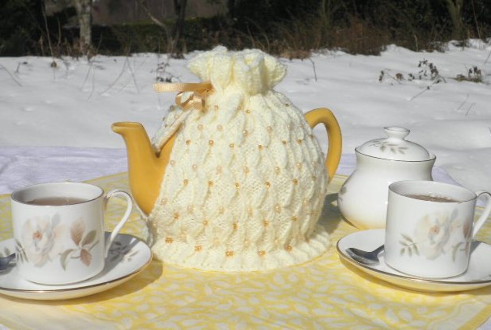 Beautiful hand knitted beaded tea cosy in a variety of colours Etsy