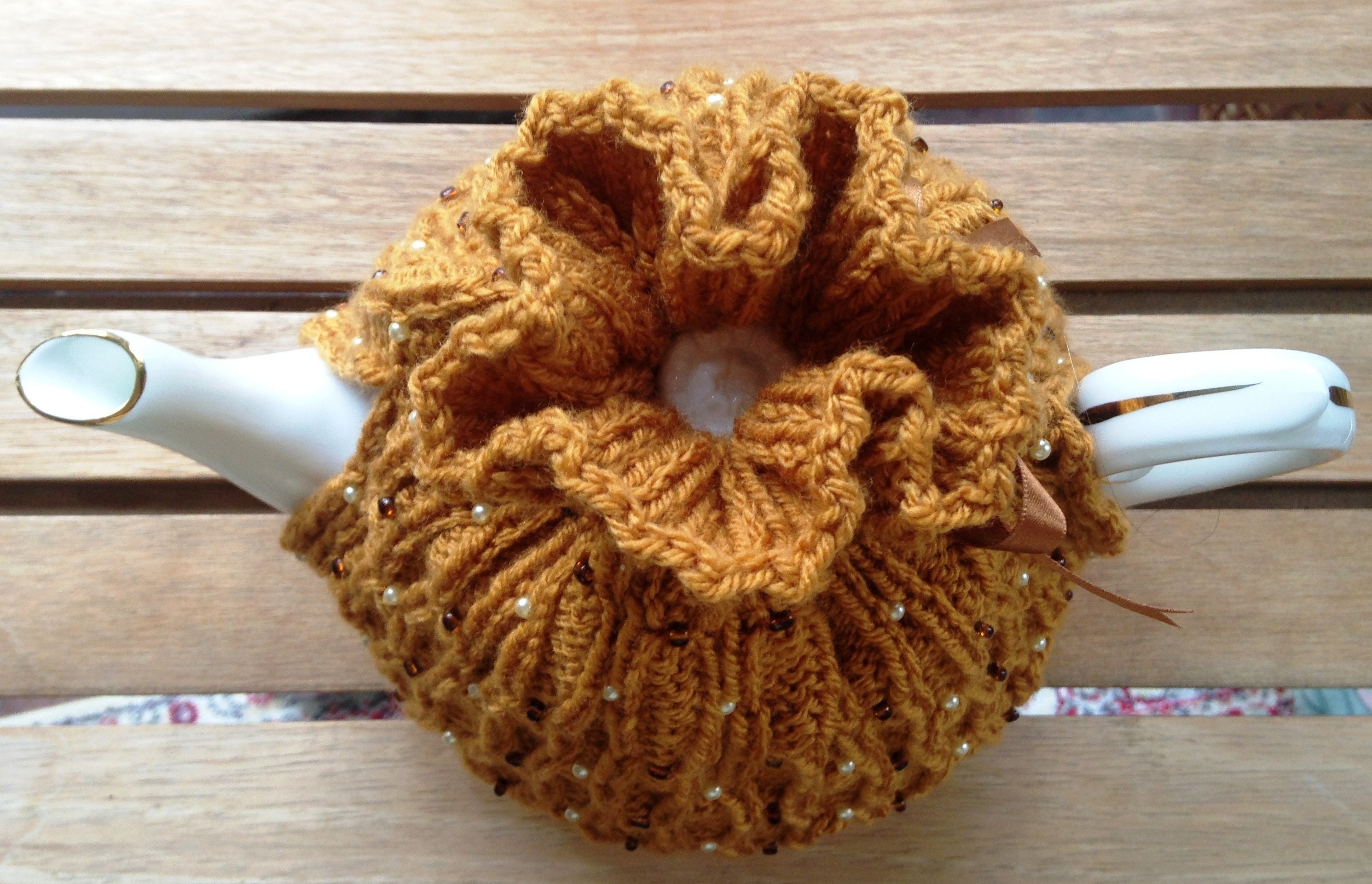 Beautiful hand knitted beaded tea cosy in a variety of colours Etsy