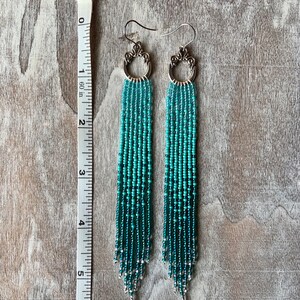 Turtle Surf Seafoam and Teal Beaded Earrings Long Beaded Gradient Earrings Handmade Jewelry Gift image 10