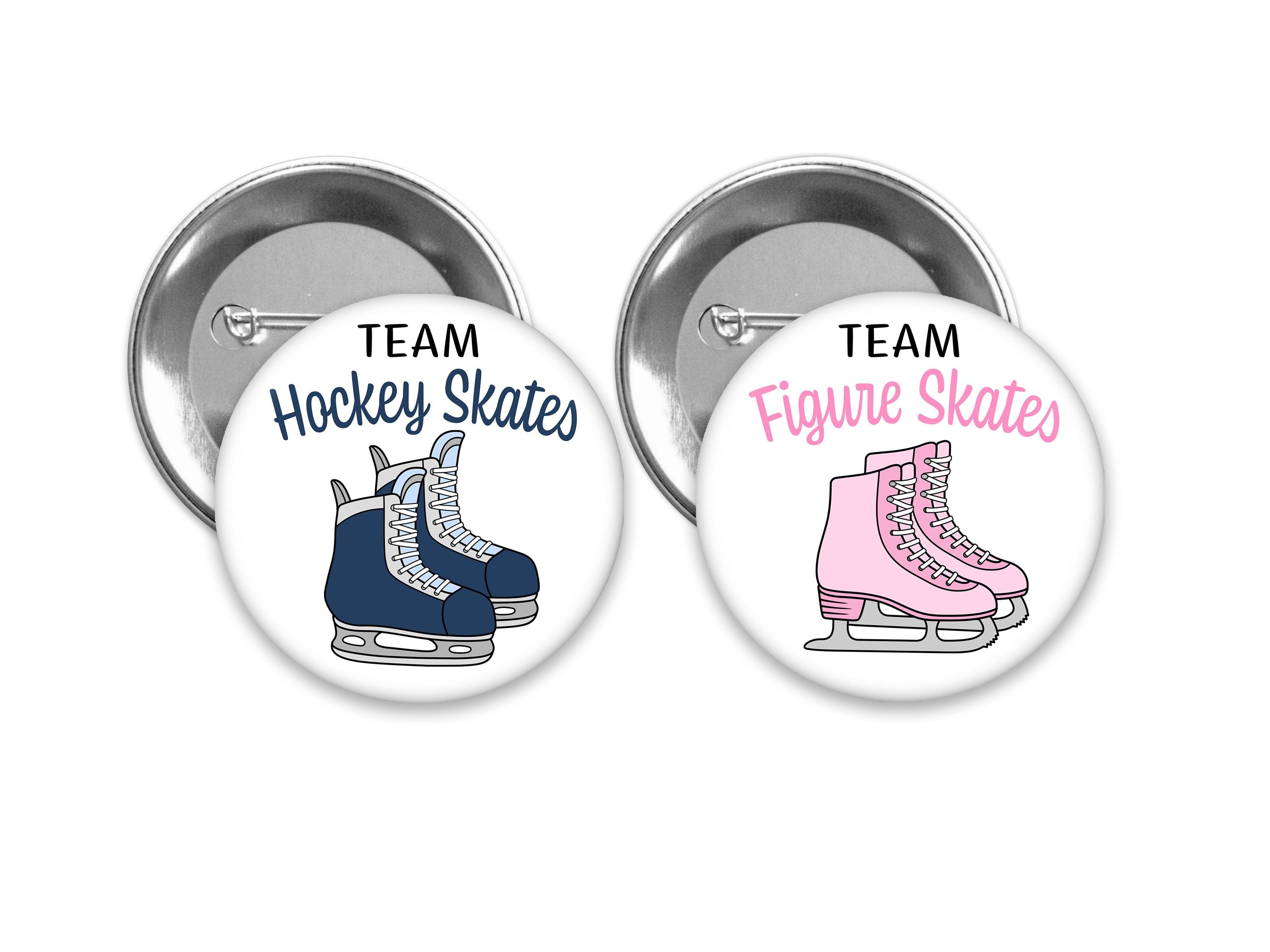 Hockey vs Figure Skates Gender Reveal Pins: Pink & Blue Party Favors