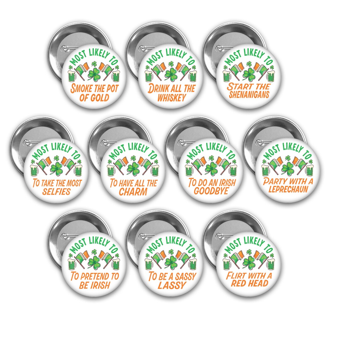 St. Patricks Day Pin Back Buttons. Set of 10. 2.25 Inch Pins. - Etsy