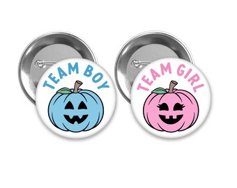 Team Girl/Boy Pumpkin Gender Reveal Pins: Fall Halloween Party Favors