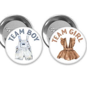 Team Boy/Girl Gender Reveal Pins: Boho Baby Clothes Party Favors