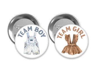 Team Boy/Girl Gender Reveal Pins: Boho Baby Clothes Party Favors