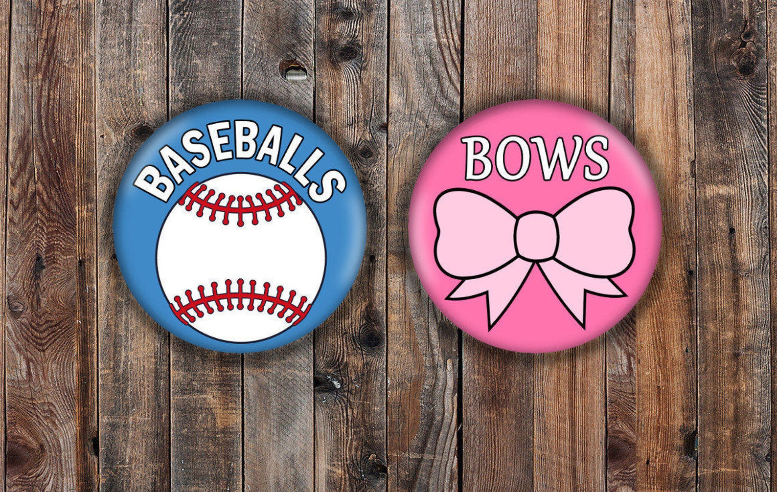 Bows or Baseballs gender reveal pins pink and blue background Etsy