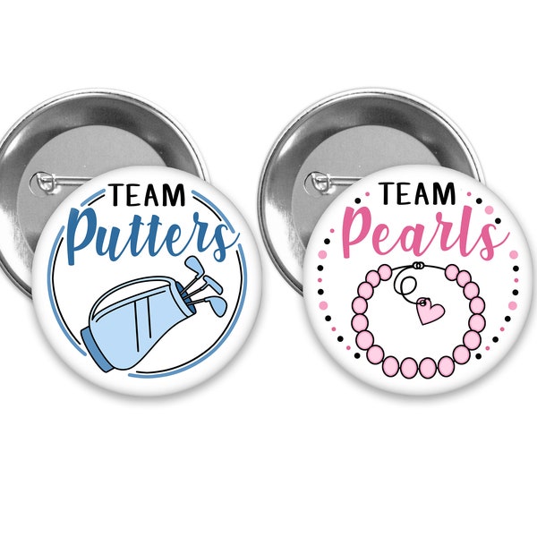 Pines de revelación de género del equipo Putters o Perlas: Recuerdos para fiestas temáticas de golf