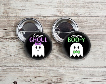 Team Ghoul Team Boo-y gender reveal pins with purple and | Etsy