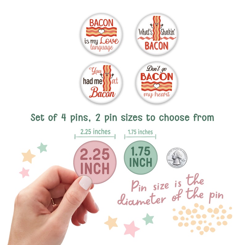 Bacon Themed Pin Back Buttons. Set of 4. 2 Pin Sizes to Choose From. - Etsy