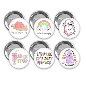 Sarcastic Pinback Buttons - Funny Quote Pins, Set of 6