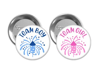 Team Boy and Team Girl Gender Reveal Pins: 4th of July Party Favors