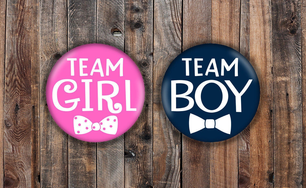 Team Boy and Team Girl Gender Reveal Pins. Navy Blue and Pink Etsy