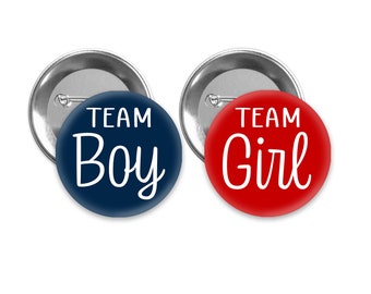 Team Boy and Team Girl Gender Reveal Pins, Red & Navy