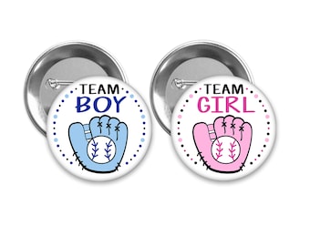 Team Boy or Girl Baseball Gender Reveal Pins: Party Favors