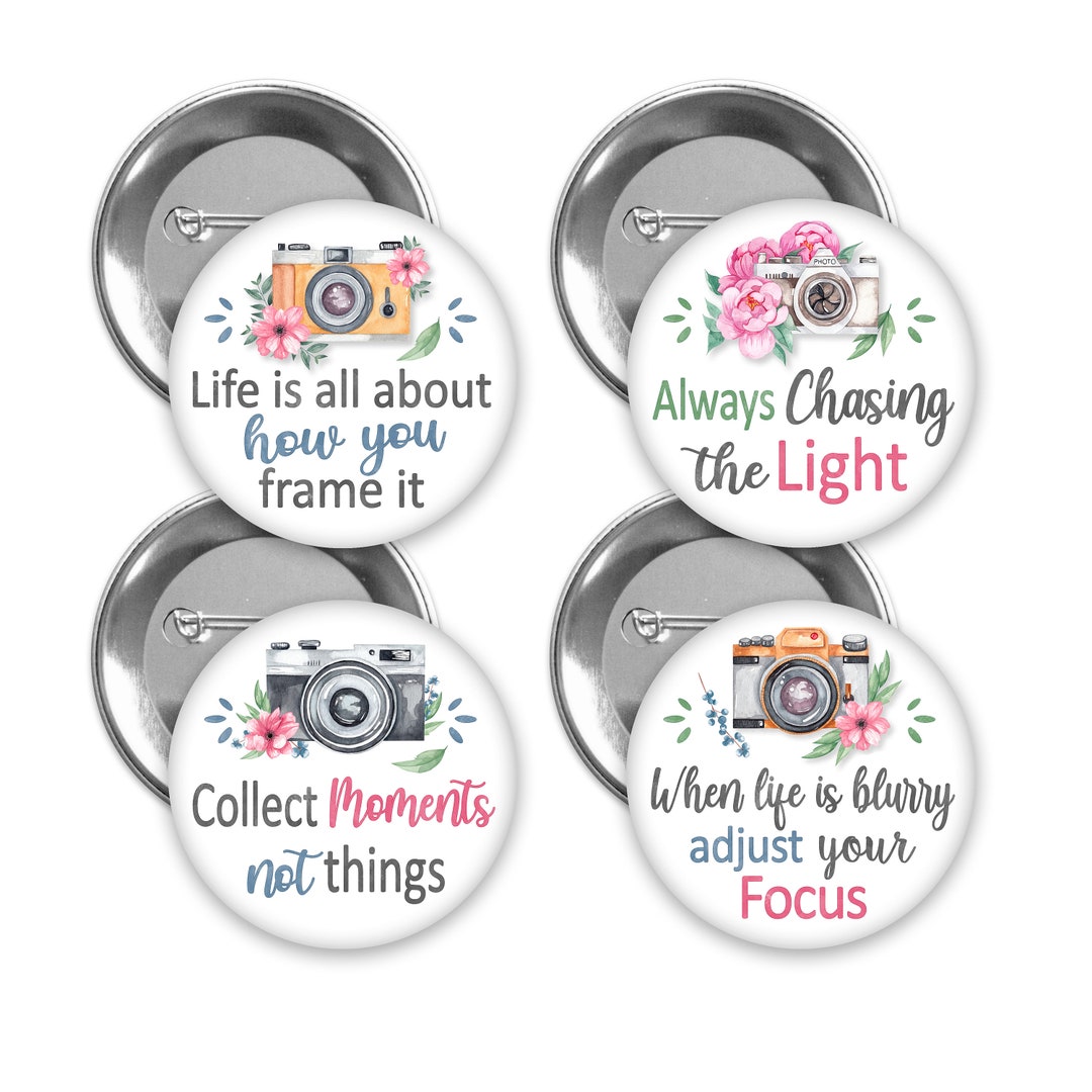 Photography Themed Pin Back Buttons. Set of 4. 2 Pin Sizes to Choose ...