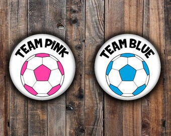 Pink and Blue soccer ball gender reveal pins