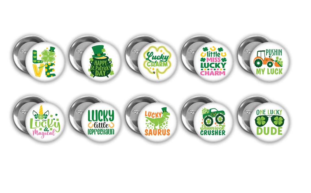 St. Patricks Day Pin Back Buttons. Set of 10. 3 Pin Sizes to Choose ...