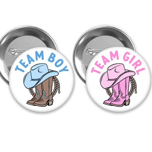 Team Boy or Girl Cowboy Gender Reveal Party Pins