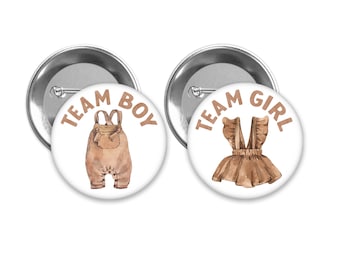 Team Boy or Girl Gender Reveal Pins: Boho Baby Shower Favors
