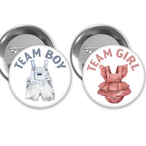 Team Boy/Girl Gender Reveal Pins: Boho Baby Clothes Party Favors
