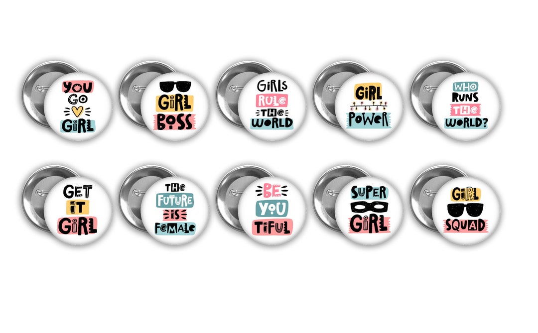 Girl Power Pin Back Buttons. Set of 10. 3 Pin Sizes to Choose Etsy
