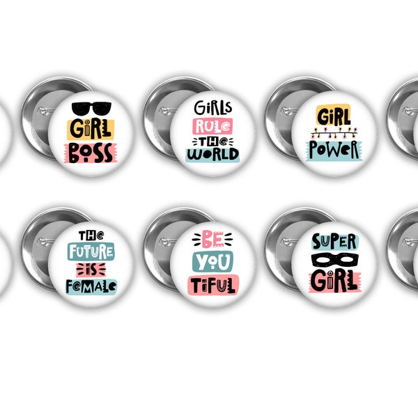 Girl Power pin back buttons.  Set of 10.  3 pin sizes to choose from.