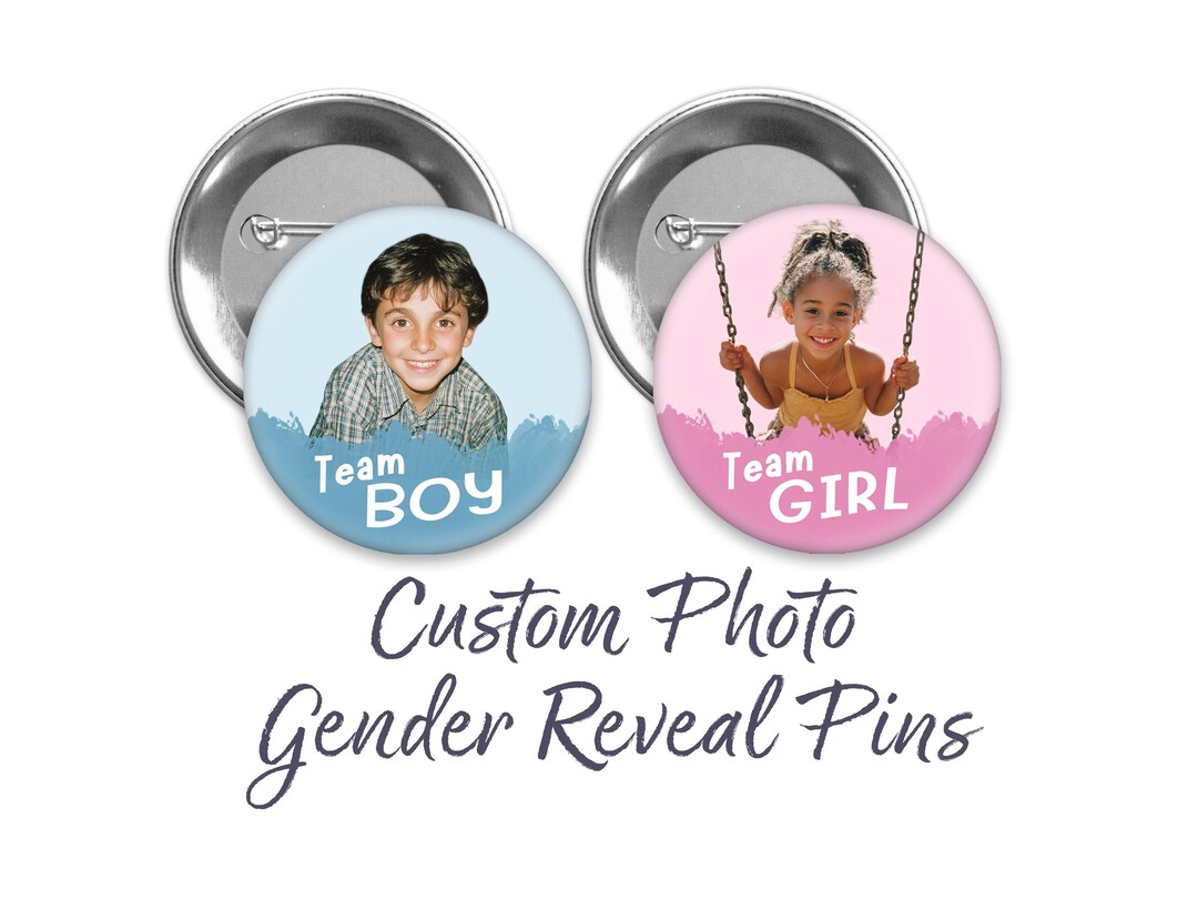 Custom Photo Team Girl and Team Boy Pinback Buttons: Gender Reveal ...