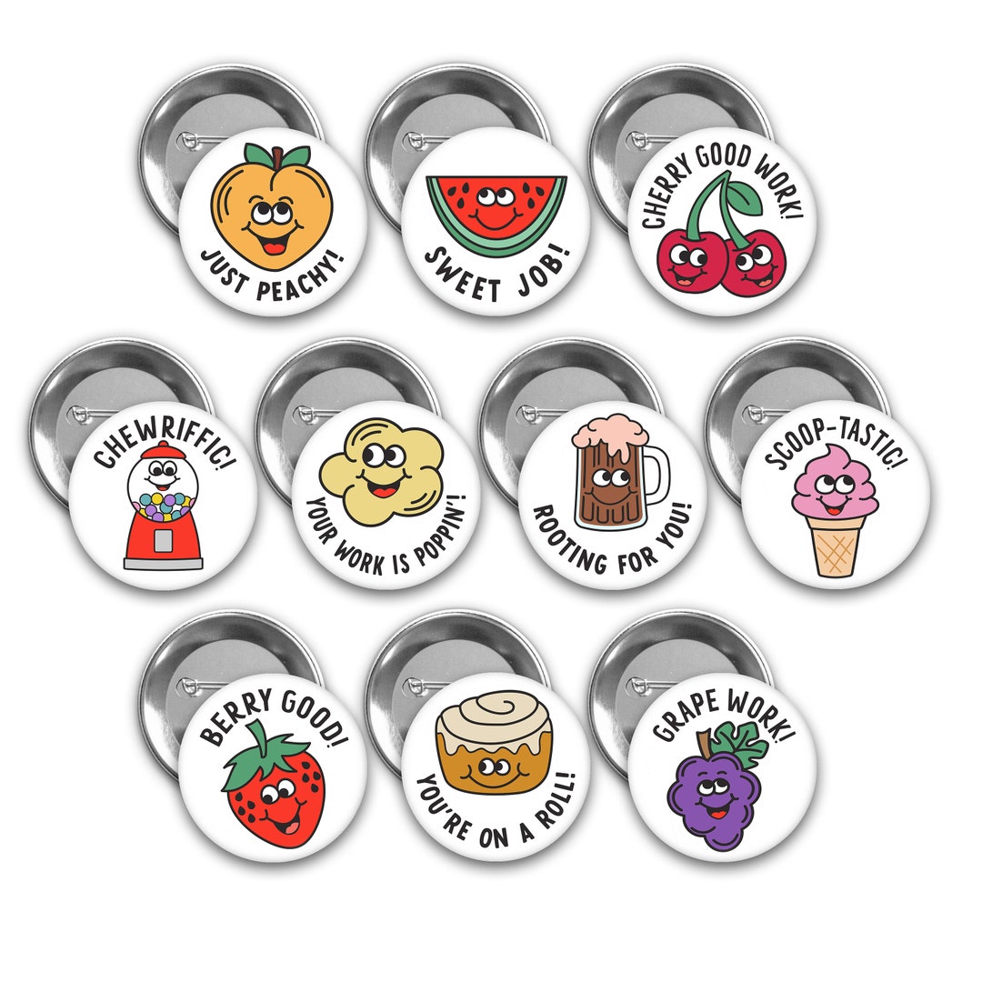Food Pun Reward Pin Buttons: Set of 10, Kids Motivation - Etsy