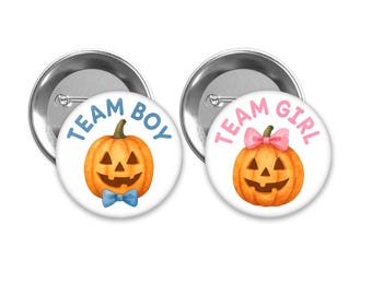 Team Girl/Boy Pumpkin Gender Reveal Pins: Fall Halloween Party Favors