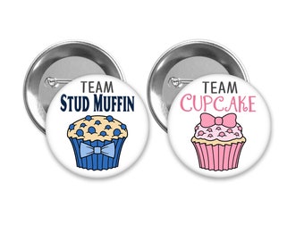 Team Cupcake or Stud Muffin Gender Reveal Pins: Baby Shower Favors