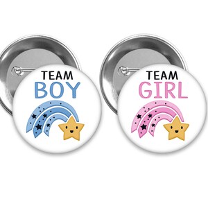 Team Boy or Girl Star Gender Reveal Pins: Little Star Party Favors