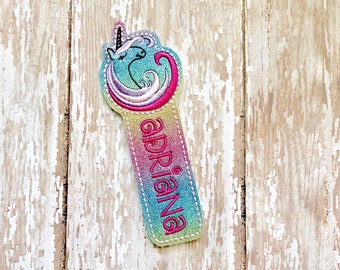 Unicorn Bookmark, Unicorn Book Mark, Unicorn Page Holder, Embroidered Unicorn Bookmark, Personalized Unicorn Bookmark 70 Colors