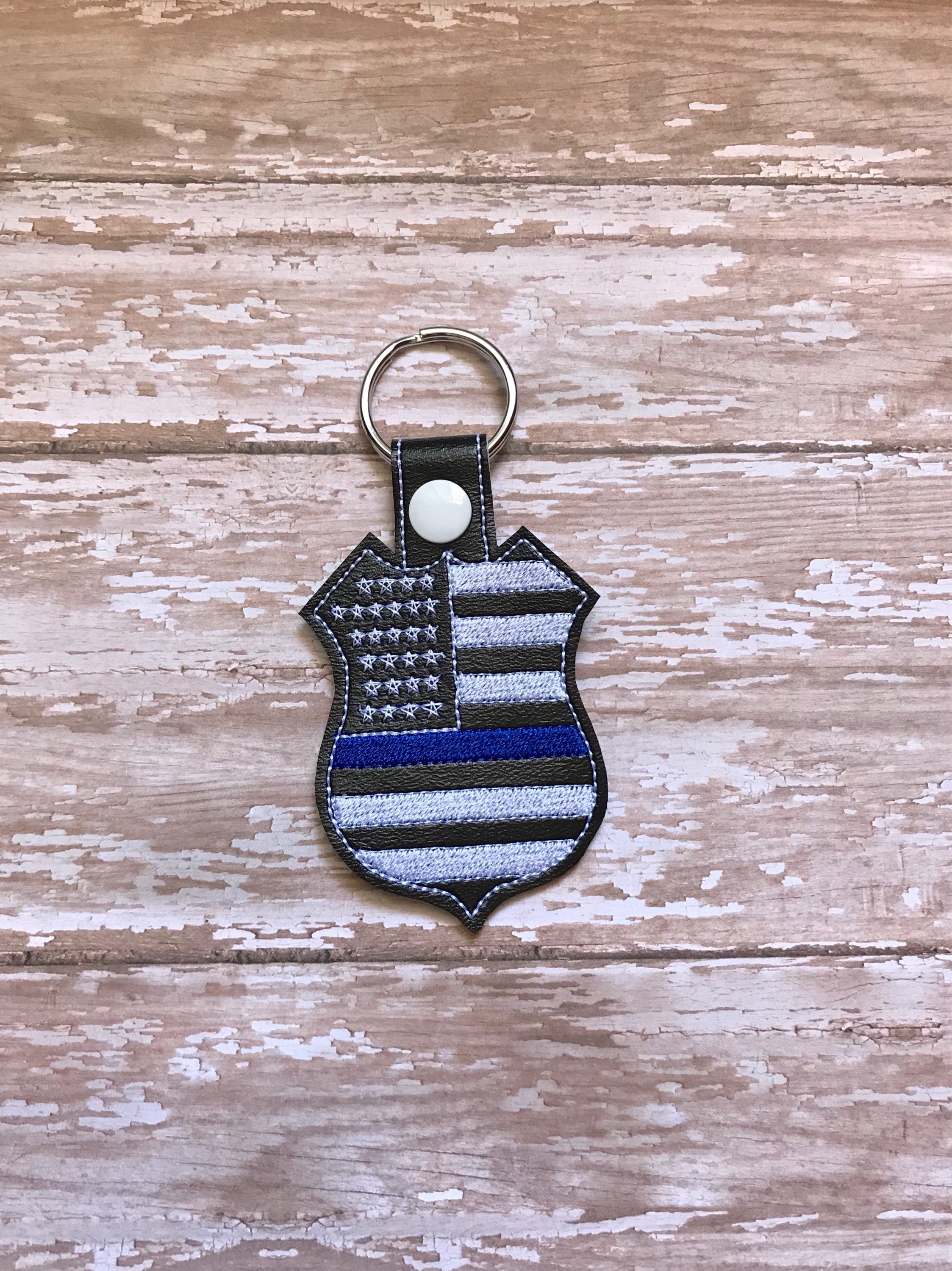 Thin Blue Line Keychain Police Support Key chain Badge Etsy
