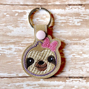 Sloth Keychain, Funny Keychain, Sloth with Bow Key Chain, Girly Sloth Zipper Pull, Sloth Key Chain, Sloth Zipper Pull
