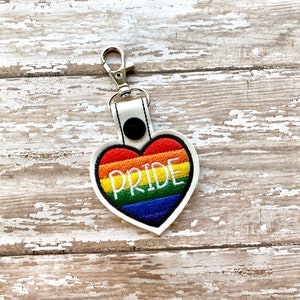 Pride Keychain, Pride Key chain, Rainbow Pride Zipper Pull, Stitched Rainbow Pride Bag Tag, Rainbow Pride keychain
