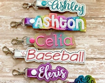 Personalized Name Tag, Personalized Name Keychain, Personalized Name Zipper Pull, Outlined, 70 Colors---PLEASE specify font choice