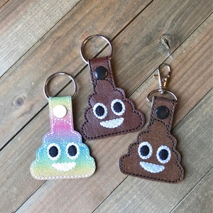 Poop Keychain, Poop emoji Key Chain, Poop zipper pull, Rainbow Poop Snap Tab, Poop Bag Tag