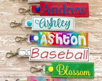 Personalized Name Tag, Personalized Name Keychain, Personalized Name Zipper Pull ---70 Colors---PLEASE specify font choice when ordering!