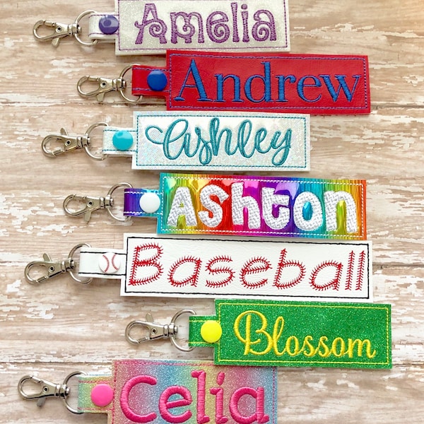 Personalized Name Tag, Personalized Name Keychain, Personalized Name Zipper Pull ---70 Colors---PLEASE specify font choice when ordering!