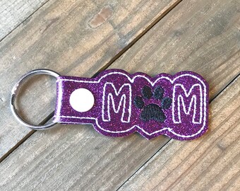 Dog Mom Keychain, Dog Mom Key Chain, Pet Mom Snap Tab, Key Fob, Dog Mom Bag Tag --- You Choose 70 Colors!