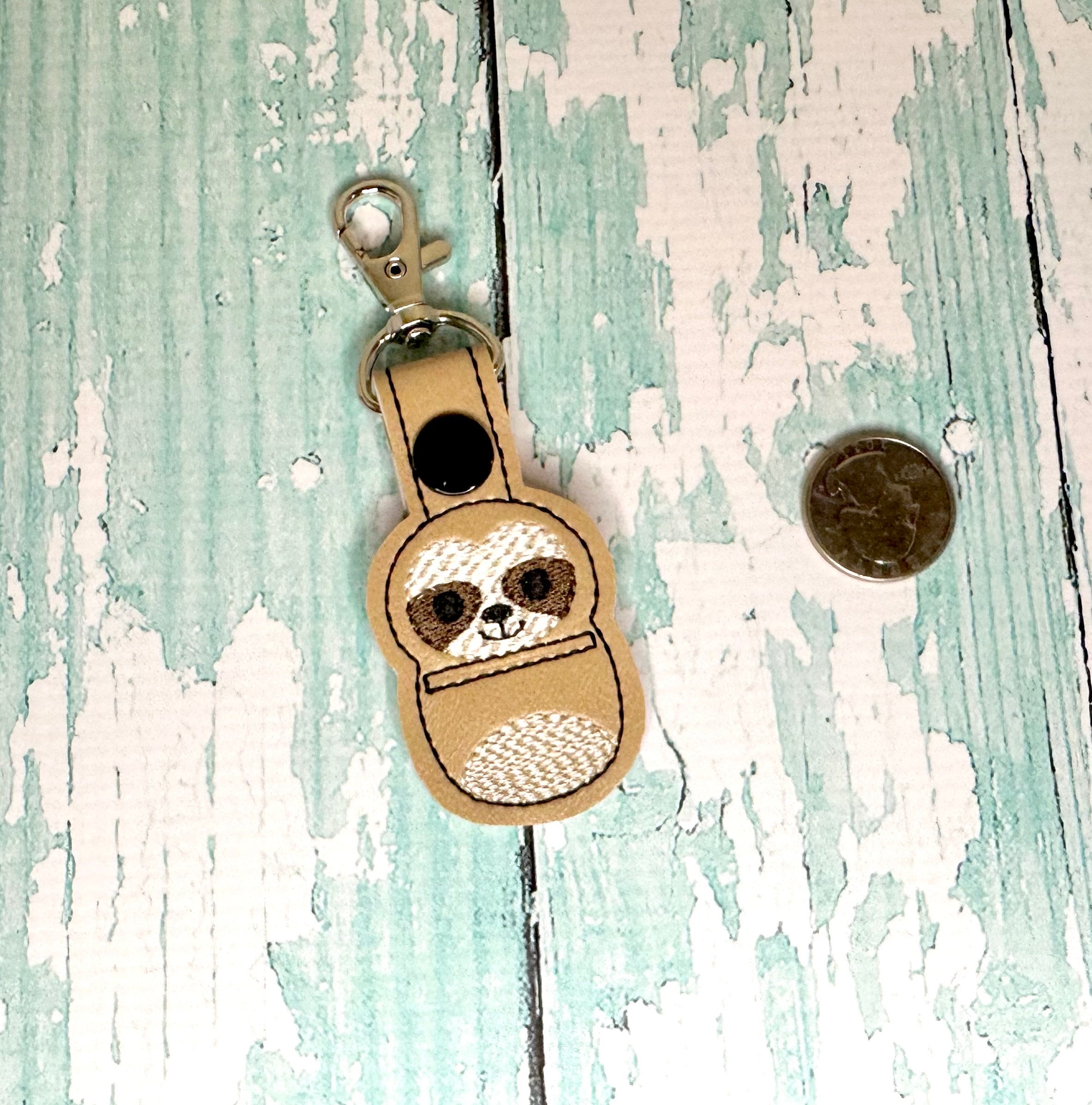 Floral Sloths Key Fob Wristlet Fabric Key Holder Keychain 