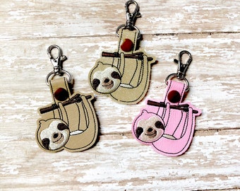 Sloth Keychain, Hanging Sloth Keychain, Hanging Sloth Zipper Pull, Sloth Gift, Sloth Bag Tag, Key Fob --- 70 Colors