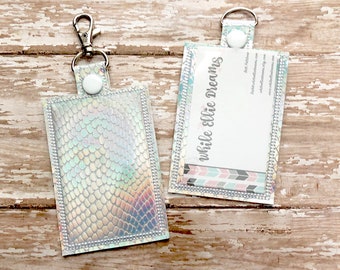 ID Badge Holder, Badge Holder, ID Holder, Vertical ID Holder,  Special Edition Silver Holographic Scales