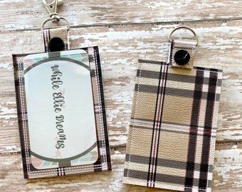 ID Badge Holder, Badge Holder, ID Holder, Vertical ID Holder,  Special Edition Tan Plaid, Tan Plaid Badge Holder