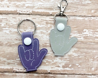 ASL Keychain, Sign Language Key chain, I Love You Keychain, Sign Language Key Fob, Custom Keychain---You choose 70 Colors