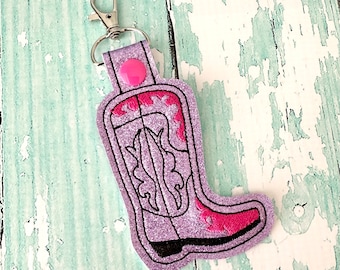 Cowboy Boot Keychain, Cowboy Boot Key chain, Boot Zipper Pull, Cowboy Boot Gift, Cowboy Boot Bag Tag, Key Fob --- 70 Colors